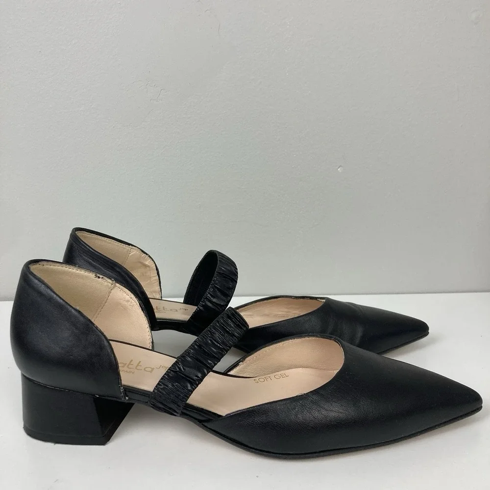 Renatta Jop Spain‎ Black Leather D'Orsay Pumps Pointed Toe Low Block Heel EU 42